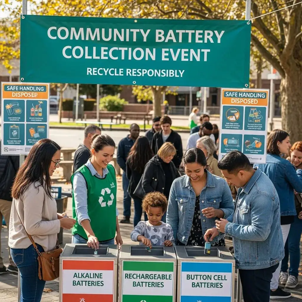 Community members participating in a battery collection event for safe disposal